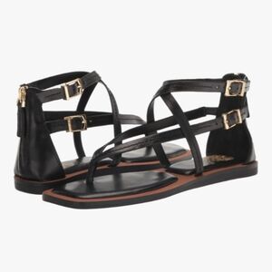 Vince Camuto Black Leather Brenndie Buckle Sandal Flat Size 71/2